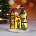 LED lighted Christmas resin house with red roof and DINING sign for festive holiday decor - Style H