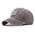 Detail of God's Plan embroidery on washed grey cotton vintage style baseball cap - Coffee