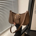 Brown litchi grain shoulder bag with a stylish gold horseshoe buckle for daily commute - Brown