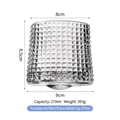 Transparent 270ml spinning whisky glass with grid texture and dimension measurements - Transparent Grid Pattern