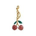 Red glitter resin cherry keychain with golden metal chain and leaf for bags - Green Leaf Pink Crystal Cherry (Gold Plated Hardware)
