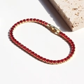 Elegant 18K gold plated tennis bracelet featuring vibrant red circular cubic zirconia stones - Gold Base-Red Zirconia