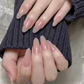 Almond-shaped nude pink gradient press-on nails with a soft translucent glossy finish - 533 Long Coffin / Large (L)