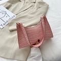 Pink vintage shoulder bag with crocodile pattern and stylish stone texture finish - Pink