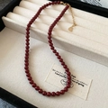 Minimalist deep red glass bead necklace with gold heart pendant in a jewelry box - 8# Necklace - Red 6mm with Heart Pendant