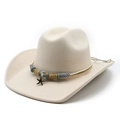 Beigefarbener Western-Cowboyhut aus Wollfilz mit Ethno-Band und türkisen Perlen - M(56-58cm) / Beige