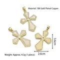 Cross pendant in 18K gold plated copper with white opal texture and zircon stones - Peacock Blue Large Zircon Cross (Style G)