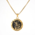 Gold St. Michael Archangel medal necklace with black center and protective engraving - A0602-3 Gold + Black Oil (Pendant Only)