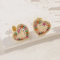 Colorful heart earrings with white pearls and luxury zircon inlay in golden setting - Heart Pearl Colorful Zirconia