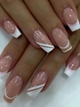 Classic white French tip press-on nails with nude base and white 3D textured stripes - Nude Pink White French Embossed Style (CW50)