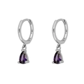 S925 Sterling Silber Creolen mit lila Zirkonia-Anhänger in Birnenform - Silber - Lila Zirkonia