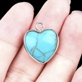 Blue turquoise heart pendant with silver border and natural brown marble textures - Synthetic Turquoise Silver Edging