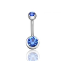 Piercing de nombril en acier argenté avec deux cristaux bleus éclatants de taille ronde - Bleu foncé