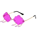Lunettes de soleil nuage sans monture roses avec chaînes dorées et pendentifs violets - Monture Dorée Verres Rouge Pourpre