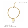 Golden stainless steel bead bracelet with 12mm coin pendant and 21cm chain length - Coin Portrait Style (LB1168) / Gold