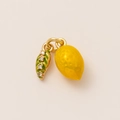 Detail of 18K gold-plated lemon pendant with green leaf and sparkling cubic zirconia - Single Pendant (No Chain) / Lemon