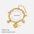 Bracciale a doppio strato in acciaio inossidabile dorato con cuori e catene a sfere 17 mm - Stile Cuore 3D Dorato