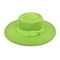 Detail of vibrant grass green wool felt fedora featuring a matching ribbon and side bow - M (56-58cm) / Fruit Green