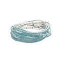Elastic silver wrap bracelet featuring multiple rows of brilliant turquoise blue rhinestones - Silver Multi-layer Lake Blue Rhinestone