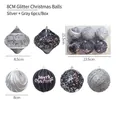 6-pack of silver and grey Christmas ornaments with glitter and embossed textures - 8cm Glitter Christmas Ball (silver + Gray) Irregular