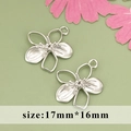Silver flower pendant connector in 17mm size for DIY jewelry making and earrings - Four-Petal Hollow Flower / Silver