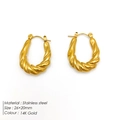 U-shaped twisted rope earrings in 14K gold plated stainless steel measuring 26x20mm - U-Shape Twisted Style (TE19134) / 14K Gold