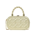 Mini bolso de caja dorado con relieve floral y asa superior de diseño trenzado - Dorado