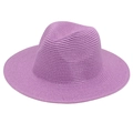 Classic purple Panama straw hat with a wide brim and fedora crown for sun protection - One Size / Taro Purple