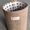 Jute hanging storage basket with black and white cross pattern lining and a top loop - Black Cross