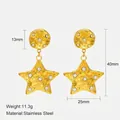 14k gold plated stainless steel star drop earrings with sparkling rhinestones - Star Earrings