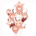 Set 14 palloncini Oro Rosa con cuori e stelle in alluminio per addobbi festa - Oro rosa