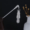 Silver geometric hollow hair pin with hanging tassels for traditional hairstyles - Hollow Conical Rhombus Tassel (F524)