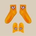 Orange mid-calf crew socks featuring cute cartoon face embroidery and ribbed cuffs - Orange (Expression 07)