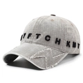 Gorra de béisbol gris lavado con parche de rayo y textura de cuadros estilo vintage - Ajustable / Gris claro