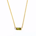 18K gold plated chain necklace featuring a rectangular green gemstone pendant - August Necklace - Peridot