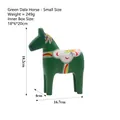 Small green Dala horse figurine with traditional folk painting, 18.2cm wooden decor - Green Horse - Small