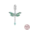 Exquisite 925 sterling silver dragonfly pendant with green stones and sparkling zircons - BSC983-Green Dragonfly
