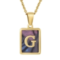 Golden stainless steel rectangle necklace featuring a purple shell inlay with letter G - Colorful Shell G
