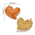 Front and back detail of 24mm x 28mm heart-shaped gold metal pendant with orange enamel - Grid-Orange