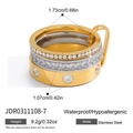 Bague large triple couche en acier inoxydable avec zircons scintillants or et argent - Bague Large Triple Couche Bicolore (JDR0311108-7) / Diamètre Intérieur 1,73 cm