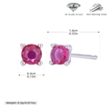 Detailed dimensions of 925 silver stud earrings featuring 4mm red 5A zircon stones - Silver Plated 925 Silver - Red Zirconia