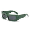 Hip-hop style square thick frame sunglasses in dark green with wave design wide temples - Green Frame Grey Lens