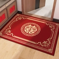 Rote rechteckige Hochzeitsmatte mit goldenem Xi-Zeichen und dekorativem Rand - 40*60cm / Hochzeitsglück A - Horizontal (MAT-Stil)