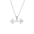 Collar con colgante de mancuerna en acero inoxidable plateado pulido para hombre, deporte - Color Acero