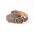 Grey suede leather belt for women with golden oval buckle and white contrast stitching - Dark Gray