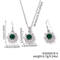 Détails des dimensions de la parure flocon de neige avec collier et boucles vertes - Style Vert (KSS00078-4)