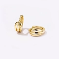 Detail of 18K gold-plated geometric hoop earrings with triple-layered hollow bands - Gold