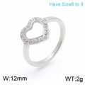 Anello a cuore in argento con cristalli, taglie 6-9, peso circa 2 grammi - US 6 / Cuore in Acciaio (KR101163-K)