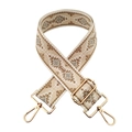 Detail of bohemian geometric jacquard bag strap with light gold metal swivel hooks - Khaki