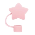 Pink star-shaped silicone straw cover cap for 10mm straws on white background - Christmas Star